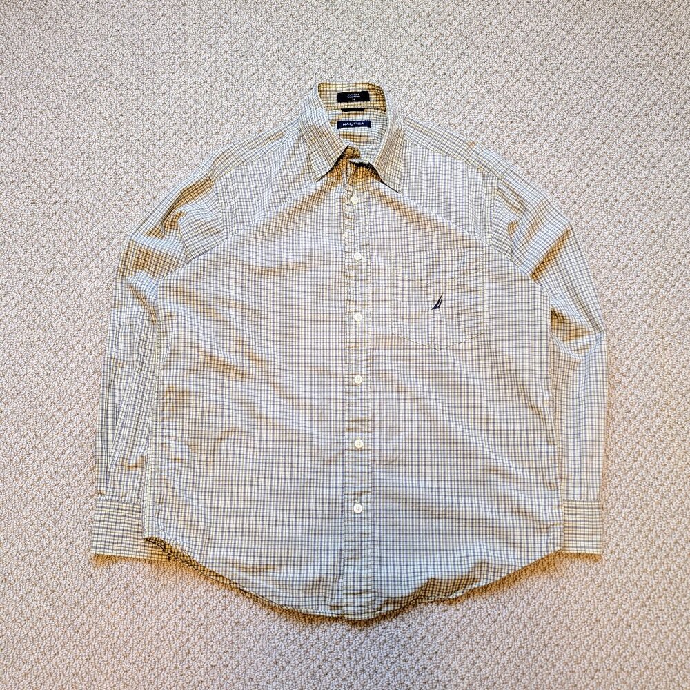 Nautica Y2K Button Up Shirt Medium Plaid Gingham